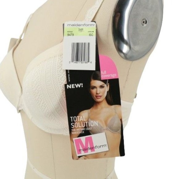 NWT Maidenform 9479 Total Solution Lace Trim Lift Full Coverage Ivory Bra 34B - Picture 2 of 3